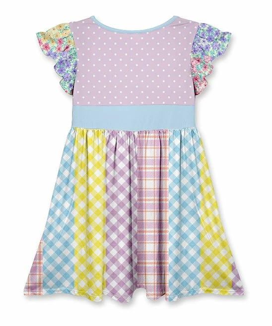 Flash Sale ๐ Buy ๐ Penelope Plumm Lavender Polka Dots & Plaid Stripe Bow Flutter-Sleeve ๐ ๐ Dress - Toddler & ๐ง Girls ๐งจ ๐ฅ - Image 2