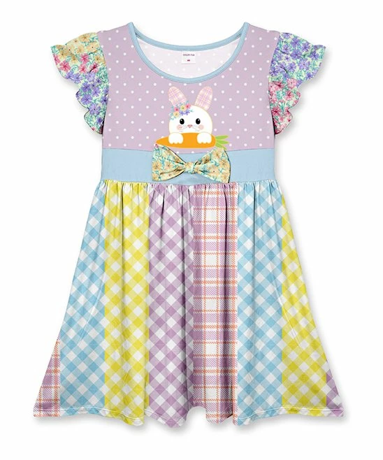Flash Sale ๐ Buy ๐ Penelope Plumm Lavender Polka Dots & Plaid Stripe Bow Flutter-Sleeve ๐ ๐ Dress - Toddler & ๐ง Girls ๐งจ ๐ฅ