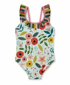 Best deal 👏 Best reviews of ⭐ Penelope Plumm Mint Floral Leaves Ruffle One-Piece 🩱 🩱 Swimsuit - Infant & Toddler 🔥 🛒