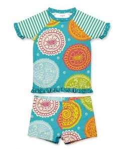 Budget ๐ Brand new ๐ Penelope Plumm Teal & Organge Floral Ruffle Raglan Rashguard Set - Toddler & ๐ง Girls ๐ ๐ฅ
