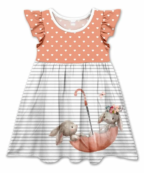 Cheapest โ๏ธ Best reviews of โจ Penelope Plumm Apricot & Gray Heart Bunny Angel-Sleeve ๐ ๐ Dress - Toddler & ๐ง Girls ๐ โ