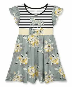 Budget โค๏ธ Flash Sale ๐ Penelope Plumm Black & Gray Floral Stripe Angel-Sleeve ๐ ๐ Dress ๐ฏ ๐ฅฐ