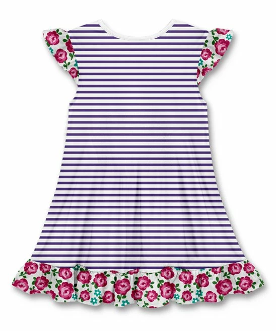 Flash Sale 😀 New 😉 Penelope Plumm Violet Stripe Dinosaurs Ruffle Angel-Sleeve 👗 👗 Dress - Toddler & 👧 Girls 🥰 🎉 - Image 2
