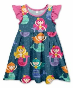 Budget ✔️ Best Sale ⭐ Penelope Plumm Navy & Pink Aegean Stars Mermaid Angel-Sleeve A-Line 👗 👗 Dress - 👧 Girls 🧨 🔥