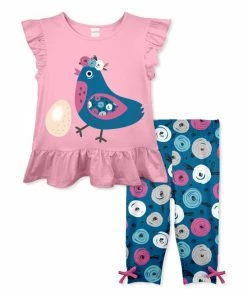 Budget ๐ Outlet โ Penelope Plumm Pink Hen Ruffle Tank & Dark Navy Circle Bow Leggings - ๐ง Girls ๐ ๐ฏ