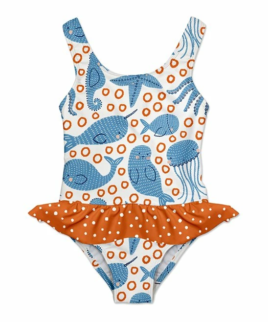 Top 10 ๐ Top 10 ๐ฅฐ Penelope Plumm White & Orange Marine Lives ๐ ๐ Skirted One-Piece - Infant, Toddler & ๐ง Girls ๐ฅฐ โค๏ธ