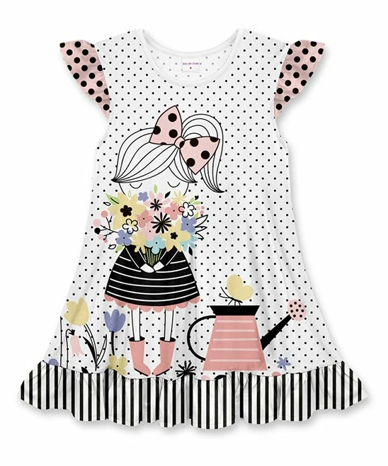 Flash Sale โ๏ธ Best Pirce โค๏ธ Penelope Plumm White Pin Dot Garden Girl Angel-Sleeve ๐ ๐ Dress - Toddler & ๐ง Girls ๐ โญ