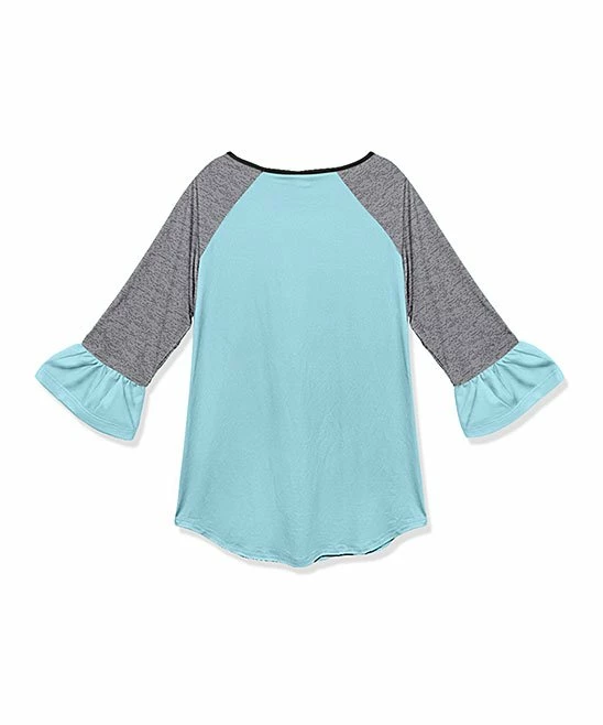 Buy ๐ฅ Flash Sale ๐ Penelope Plumm Gray Heather & Sky Blue 'Better With Horses' Ruffle Raglan Tunic - Toddler & ๐ง Girls ๐ ๐ฅฐ - Image 2
