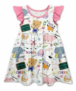 Wholesale 🔔 Wholesale 🛒 Penelope Plumm White & Pink 'Back To School' Animal Angel-Sleeve 👗 👗 Dress - Toddler 👏 ❤️