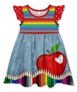 Best Pirce 🛒 Best deal 😀 Penelope Plumm Rainbow & Steel Blue Stripe Apple Angel-Sleeve 👗 👗 Dress - Toddler ✨ 💯