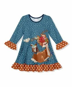 Top 10 🔔 Coupon 👏 Penelope Plumm Steel Blue Polka-Dot Deer & Owl Ruffle-Trim Shift 👗 👗 Dress - Toddler & 👧 Girls 👏 🧨