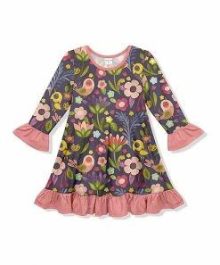 Deals 🤩 Best Sale 🥰 Penelope Plumm Blue & Pink Floral Birds Ruffle-Trim Shift 👗 👗 Dress - Toddler & 👧 Girls ⭐ 💯