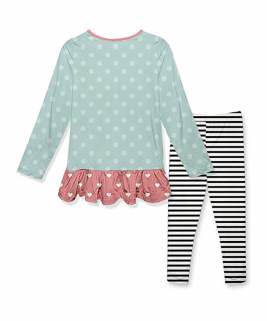 New ๐ Flash Sale ๐ Penelope Plumm Light Teal Tree Ruffle Tunic & Black Stripe Bow Leggings - Toddler & ๐ง Girls ๐ ๐ - Image 2