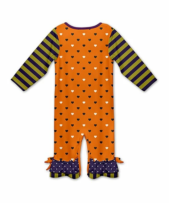 Best deal ๐ Wholesale ๐ฅ Penelope Plumm Olive Stripe & Orange Heart Spider Ruffle Playsuit - Infant ๐งจ ๐ - Image 2