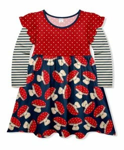 Cheapest ๐ Discount ๐ Penelope Plumm Red & Dark Navy Pin Dot Mushroom Ruffle-Sleeve ๐ ๐ Dress - Toddler & ๐ง Girls ๐ฏ ๐