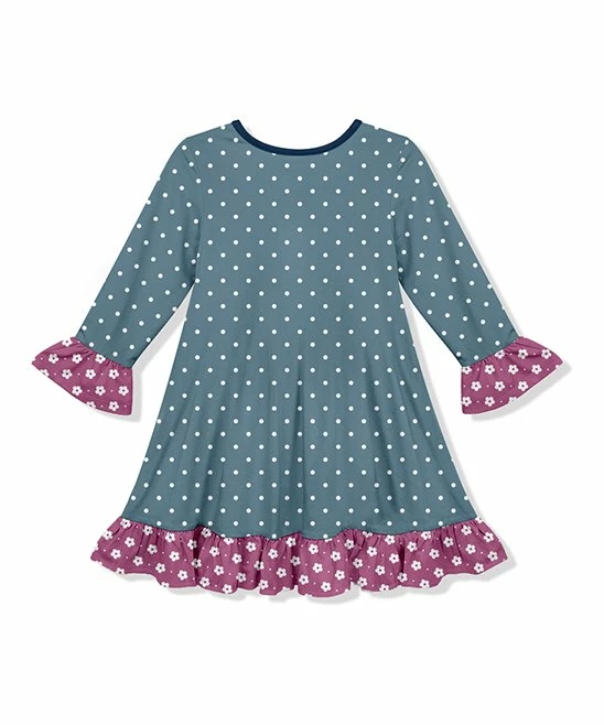 Best Pirce โค๏ธ Coupon โญ Penelope Plumm Slate Gray Dot Floral Deer Ruffle Shift ๐ ๐ Dress - Toddler & ๐ง Girls ๐ ๐ - Image 2