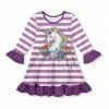 Best Sale ❤️ New 😍 Penelope Plumm Lilac Stripe Floral Unicorn Ruffle-Trim Shift 👗 👗 Dress - Toddler & 👧 Girls 🔥 🎉