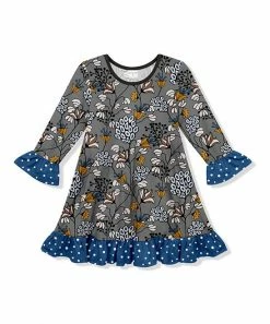 Wholesale 🤩 Deals 👏 Penelope Plumm Dark Gray Floral Ruffle-Trim Shift 👗 👗 Dress - Toddler & 👧 Girls ❤️ ⌛