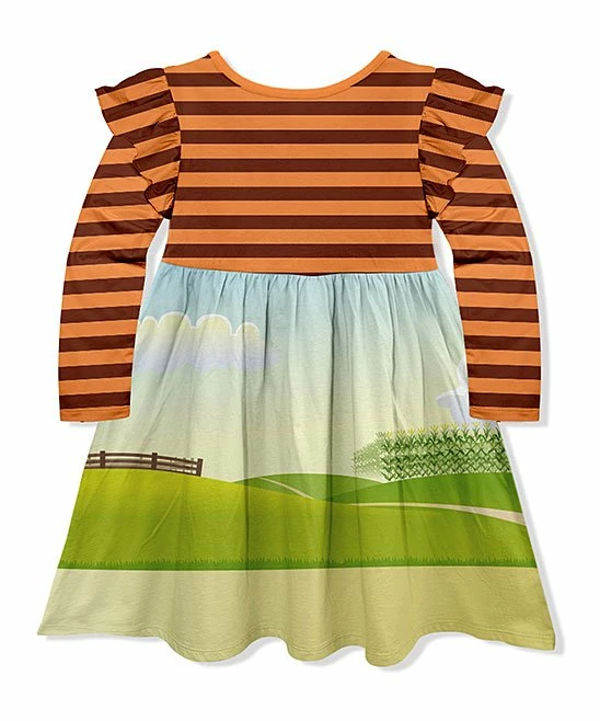 Coupon ๐ฏ Top 10 ๐ Penelope Plumm Orange Stripe & Farm Angel-Sleeve ๐ ๐ Dress - ๐ง Girls โ ๐ - Image 2