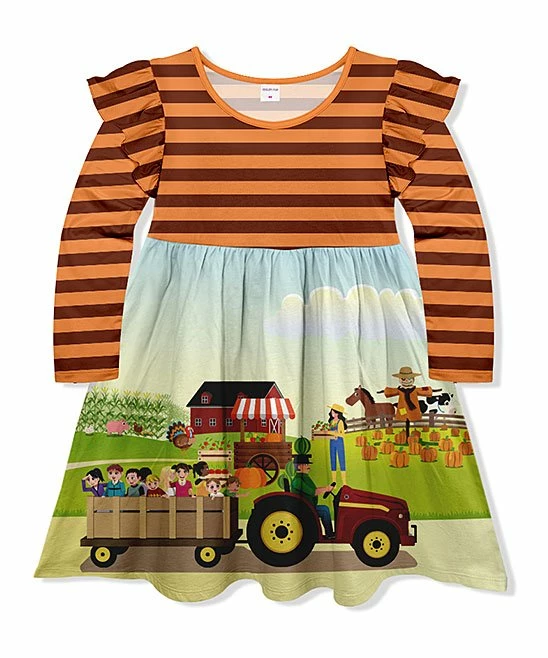 Coupon ๐ฏ Top 10 ๐ Penelope Plumm Orange Stripe & Farm Angel-Sleeve ๐ ๐ Dress - ๐ง Girls โ ๐