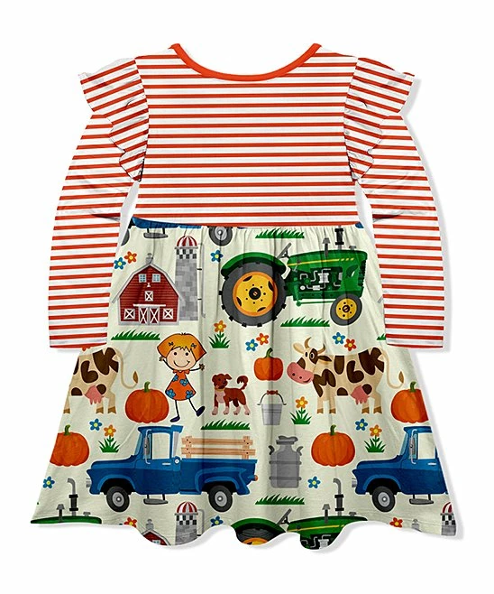 Outlet ๐ Top 10 ๐ Penelope Plumm Red Stripe & Beige Farm Ruffle Angel-Sleeve ๐ ๐ Dress - Toddler & ๐ง Girls ๐ ๐ - Image 2