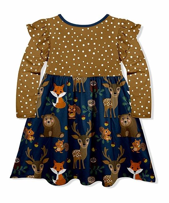 Promo ๐ Best deal ๐ฏ Penelope Plumm Peanut & Dark Navy Polak Dot Animals Ruffle Angel-Sleeve ๐ ๐ Dress - Toddler & ๐ง Girls โค๏ธ ๐ฅ - Image 2