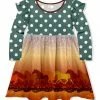 Wholesale 🎉 Best deal ❤️ Penelope Plumm Dark Cyan & Orange Dots Horses Angel-Sleeve 👗 👗 Dress - Toddler & 👧 Girls ✨ 💯