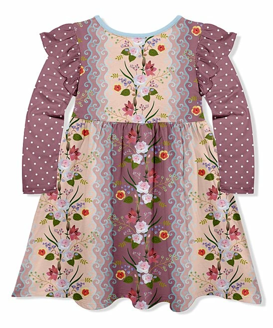 Best Sale ๐งจ Best Pirce ๐งจ Penelope Plumm Rosy Brown Floral & Polka Dot Angel-Sleeve ๐ ๐ Dress - Toddler & ๐ง Girls โ โค๏ธ - Image 2
