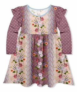 Best Sale 🧨 Best Pirce 🧨 Penelope Plumm Rosy Brown Floral & Polka Dot Angel-Sleeve 👗 👗 Dress - Toddler & 👧 Girls ⌛ ❤️