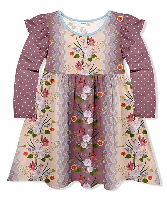Best Sale ๐งจ Best Pirce ๐งจ Penelope Plumm Rosy Brown Floral & Polka Dot Angel-Sleeve ๐ ๐ Dress - Toddler & ๐ง Girls โ โค๏ธ
