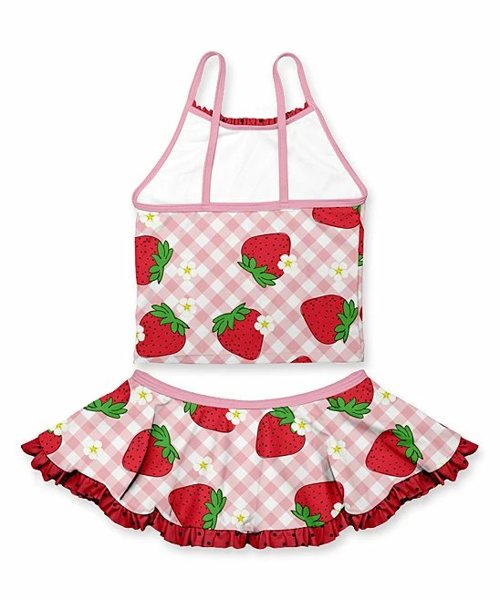 Brand new โ๏ธ Coupon ๐ Penelope Plumm Pink Plaid & Strawberry ๐ ๐ Skirted Tankini - Toddler & ๐ง Girls โจ ๐ - Image 2