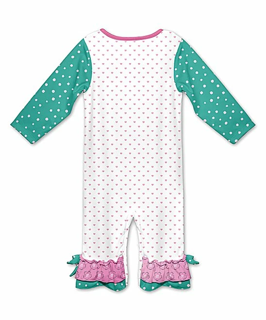 Best reviews of ⭐ Coupon 🔥 Penelope Plumm Light Sea Green & White Heart Dinosaur Ruffle-Hem Playsuit - Infant & Toddler 😍 ❤️ - Image 2