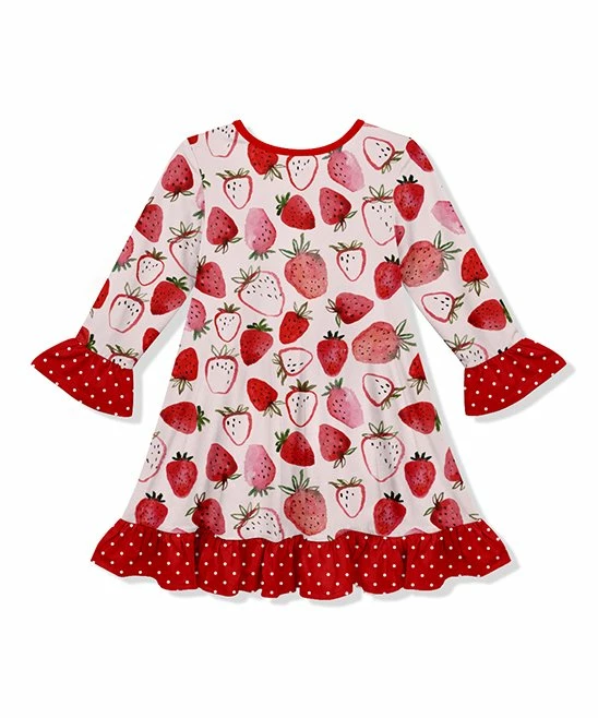 Best deal ⌛ Coupon 😍 Penelope Plumm Pink & Red Strawberry Ruffle-Trim Shift 👗 👗 Dress - Toddler & 👧 Girls 🥰 🥰 - Image 2