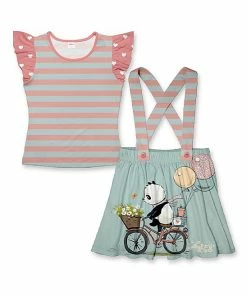 Best deal ๐ฅ Top 10 โ๏ธ Penelope Plumm Rose Pink & Pistachio Stripe Angel-Sleeve Top & Panda Jumper - Toddler & ๐ง Girls ๐ ๐งจ