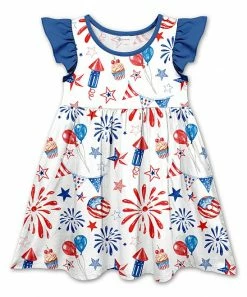 Best deal ๐ New ๐ Penelope Plumm White Firework & Balloon Angel-Sleeve ๐ ๐ Dress - ๐ง Girls ๐ โญ