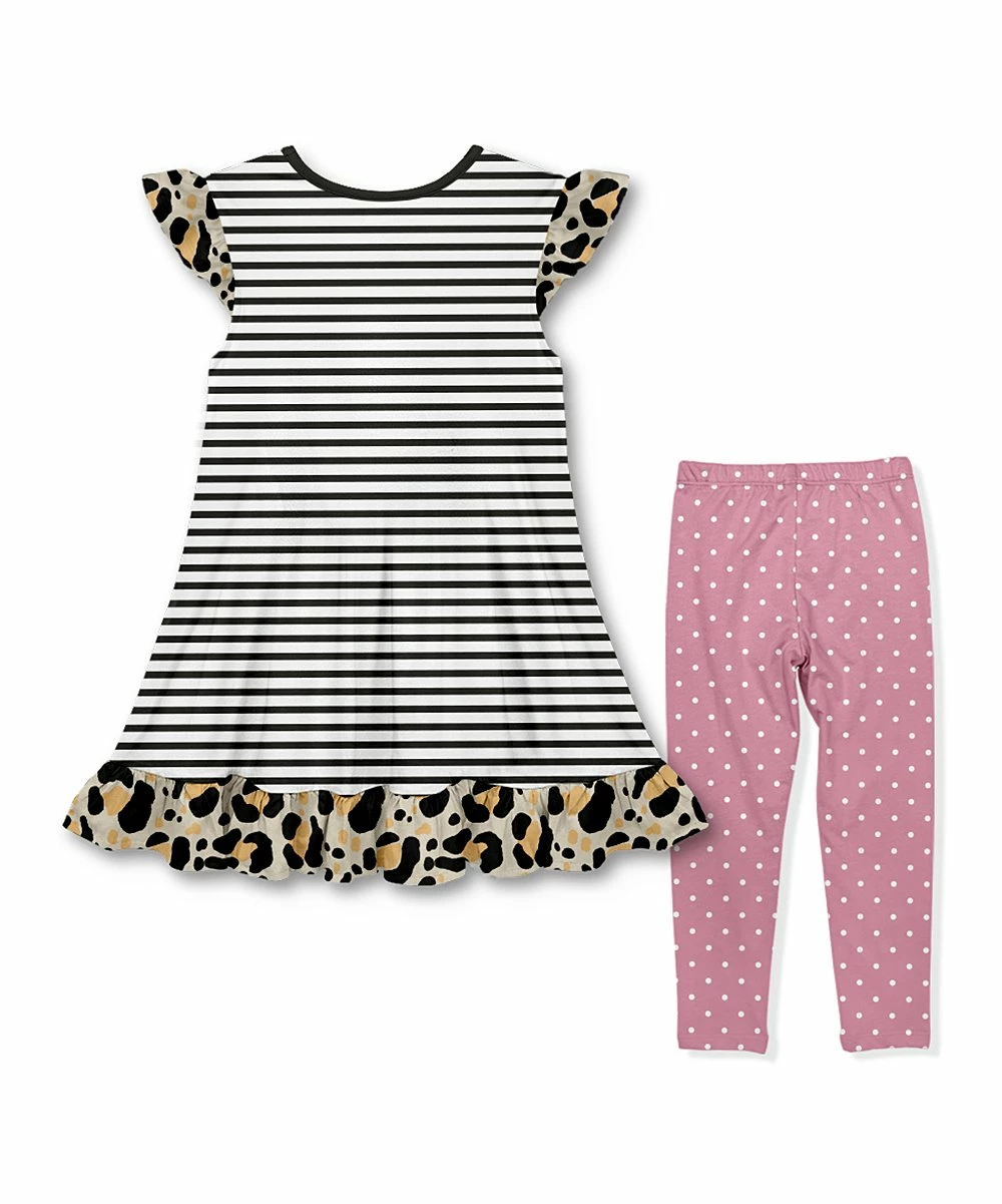 Discount โญ Best reviews of ๐ฅฐ Penelope Plumm Black Stripe Owl Angel-Sleeve ๐ ๐ Dress & Pink Polka Dot Leggings - Toddler & ๐ง Girls ๐ โ๏ธ - Image 2