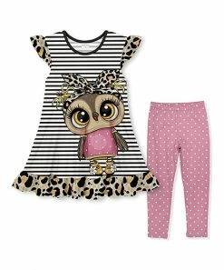 Discount ⭐ Best reviews of 🥰 Penelope Plumm Black Stripe Owl Angel-Sleeve 👗 👗 Dress & Pink Polka Dot Leggings - Toddler & 👧 Girls 🛒 ✔️