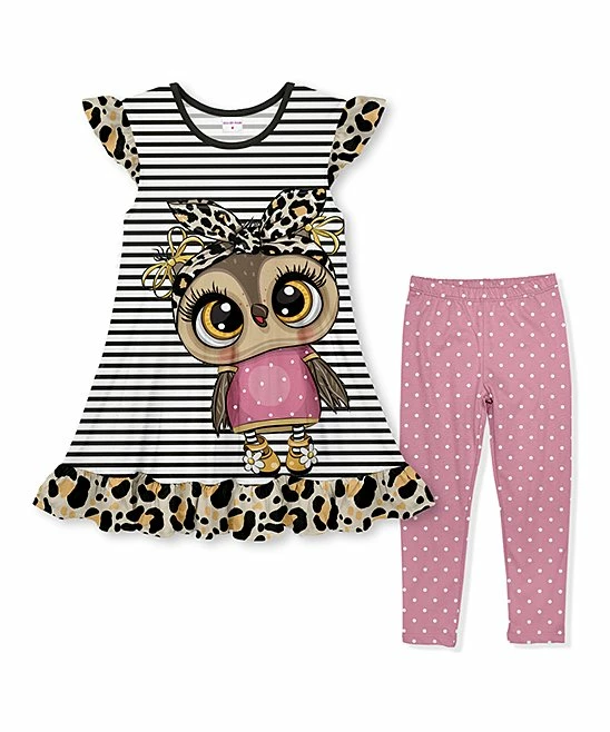 Discount โญ Best reviews of ๐ฅฐ Penelope Plumm Black Stripe Owl Angel-Sleeve ๐ ๐ Dress & Pink Polka Dot Leggings - Toddler & ๐ง Girls ๐ โ๏ธ