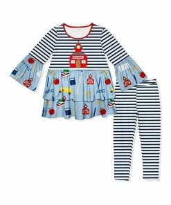Best reviews of 🎉 Best deal 😀 Penelope Plumm Dark Navy Stripe School Bell-Sleeve Tunic & Leggings - 👧 Girls 😍 ✔️
