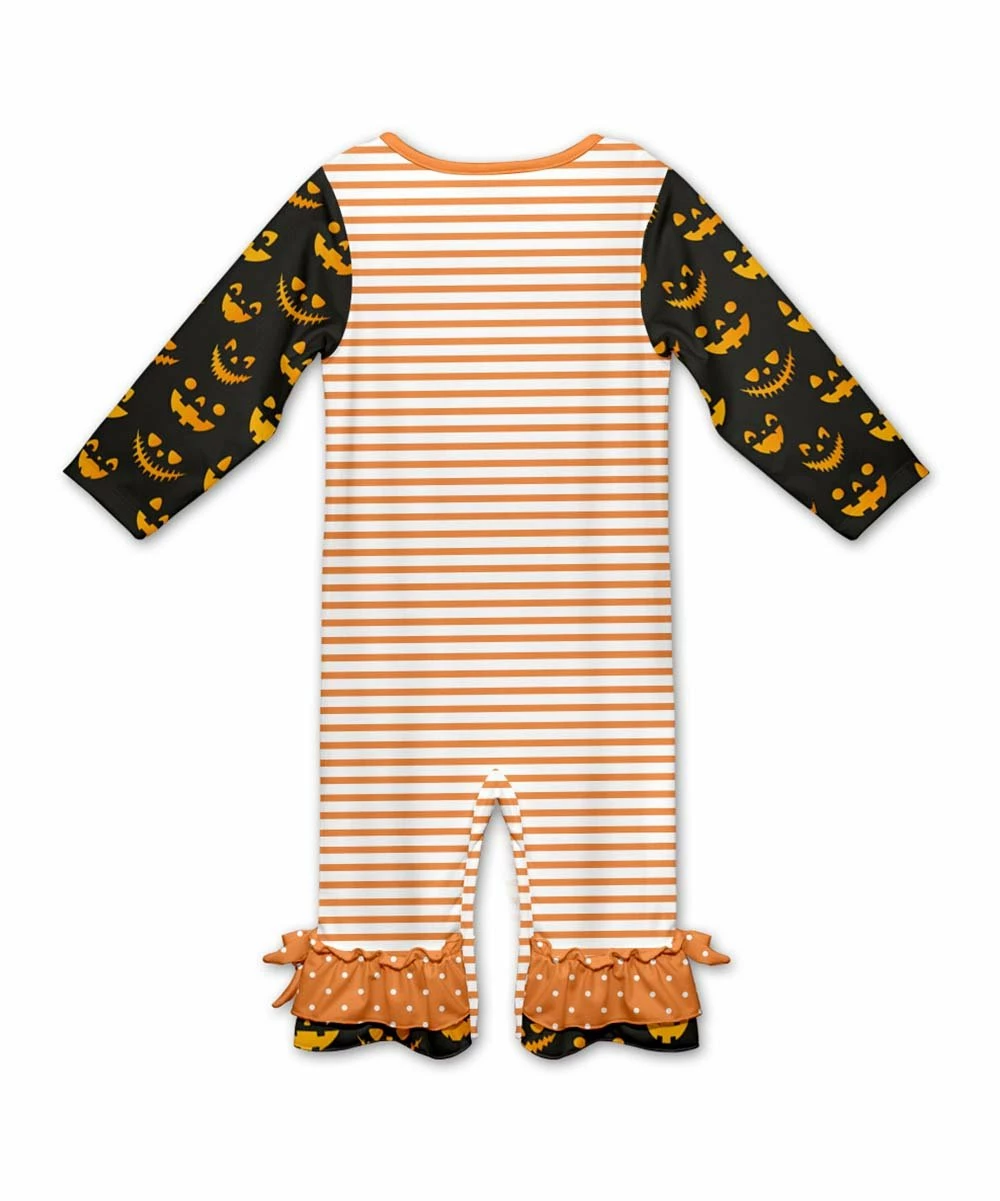 Coupon ๐ Wholesale ๐ฏ Penelope Plumm Black & Orange Stripe Cat & Jack-o'-Lanterns Ruffle-Hem Playsuit - Infant ๐ฅ ๐คฉ - Image 2