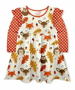 Best deal ๐งจ Best deal ๐ฏ Penelope Plumm Orange-Red & Ecru Polka Dot Leaves & Animals Angel-Sleeve ๐ ๐ Dress - Toddler & ๐ง Girls โค๏ธ โ๏ธ