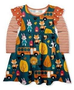 Best reviews of ⭐ Flash Sale 🔔 Penelope Plumm Dark Orange & Peacock School Animals Angel-Sleeve 👗 👗 Dress - Toddler & 👧 Girls 👍 🧨