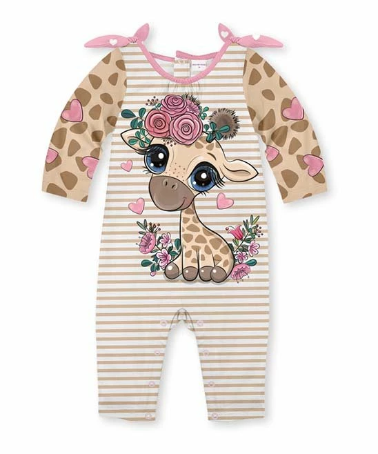 Wholesale ๐ฅฐ Flash Sale ๐ Penelope Plumm Beige Stripe Heart Giraffe Knot Playsuit - Infant & Toddler โค๏ธ ๐ฏ