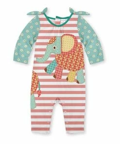 Outlet 🎉 Best deal 🌟 Penelope Plumm Turquoise & Orange Floral Stripe Elephant Knot Playsuit ⌛ 👏