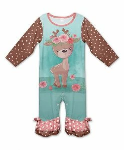 Top 10 😍 Budget 😀 Penelope Plumm Turquoise & Brown Polka Floral Deer Ruffle Playsuit - Toddler 🛒 🎁