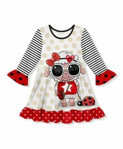 Best deal 👍 Discount 😀 Penelope Plumm Black & White Polka Dot Sheep & Ladybug Ruffle-Trim Shift 👗 👗 Dress - Toddler & 👧 Girls ❤️ ❤️