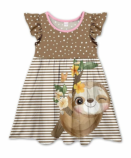 New ๐ Outlet ๐ Penelope Plumm Peanut Stripe Sloth Angel-Sleeve ๐ ๐ Dress - Toddler โจ ๐