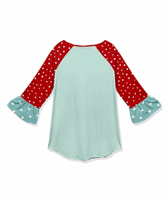 Best deal ๐ Cheap โจ Penelope Plumm Red & Sky Polka Dot Gift Santa Ruffle Raglan Tunic - Toddler ๐ ๐ - Image 2