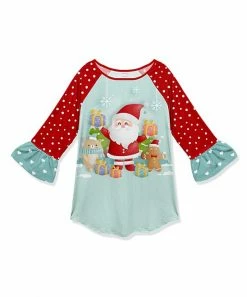 Best deal 🌟 Cheap ✨ Penelope Plumm Red & Sky Polka Dot Gift Santa Ruffle Raglan Tunic - Toddler 👏 😉