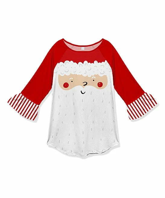 Best Pirce ๐ Buy ๐ Penelope Plumm Red & White Santa Ruffle Raglan Tunic - ๐ง Girls ๐ โจ